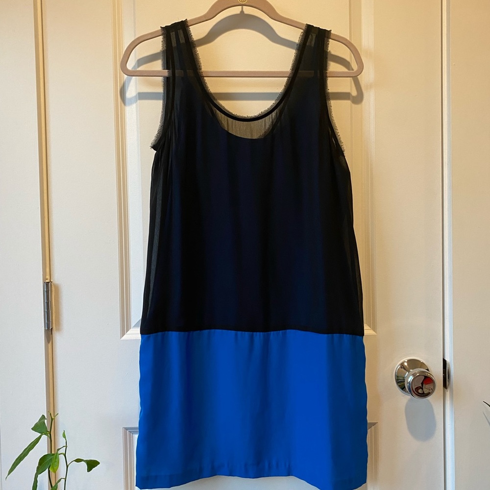 Black and blue mini dress color block